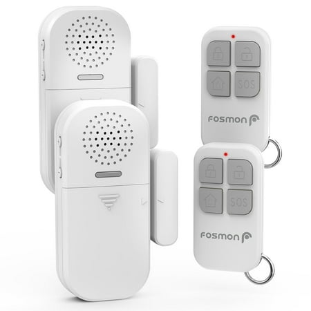 Fosmon 2x Wireless Contact Sensor Door Alarm For Home Security, Elderly, Kids, With 2x Battery Operated Remote Control, On/Off Window Doorbell Chime When Opened And Emergency Alerts SOS Button