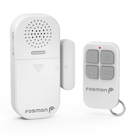Fosmon 1x Wireless Contact Sensor Door Alarm For Home Security, Elderly, Kids, With 1x Battery Operated Remote Control, On/Off Window Doorbell Chime When Opened And Emergency Alerts SOS Button