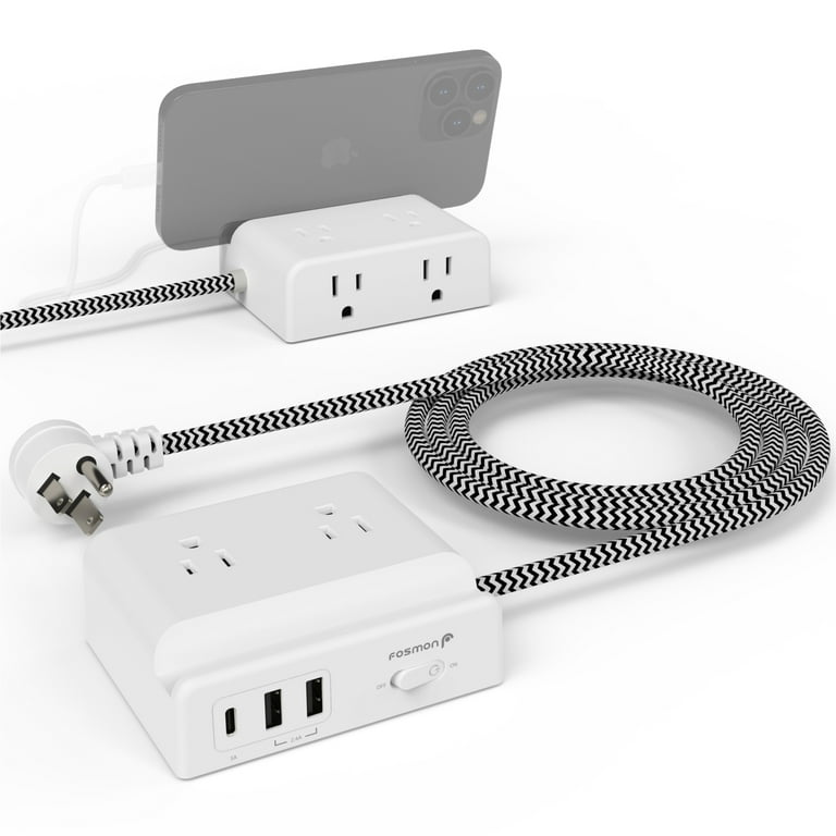 Fosmon Desktop Charging Station, Wall Mountable Power Strip, 4 Outlets USB C  Port Desktop Charger with 5FT Braided Extension Cord Flat Plug , Non Surge  Protector for Travel, Cruise Ship Dorm Essential 