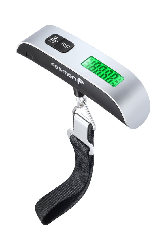 Digital Luggage Scale, 110 LB Stainless Steel Hanging Handheld Travel Scale with Tare Function and Temperature Sensor - Silver
