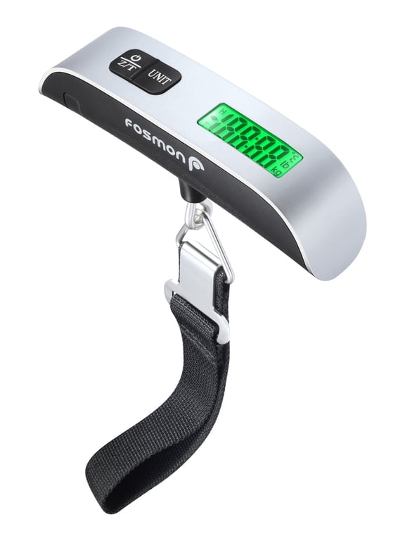 Digital Luggage Scale, 110 LB Stainless Steel Hanging Bag Weight Handheld Travel Scale with Temperature Sensor and Tare Function - Silver