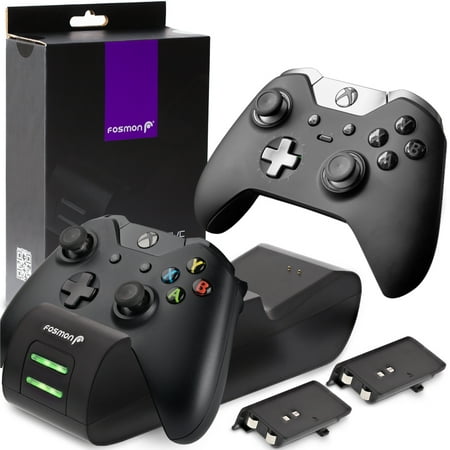 Fosmon Dual Controller Charger Compatible with Xbox One/One X/One S Elite Controllers, (Two Slot) High Speed Docking Charging Station Kit with 2 Rechargeable Battery Packs - Black