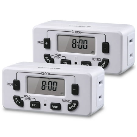 Fosmon [ETL Listed] 24 Hour Digital Timer Outlet, Light Timer with on/off Button, Timer Switch for Lamps, Single Plug In Outlet Timer with 10 ON/Off Programs, Timers for Electrical Outlets Indoor