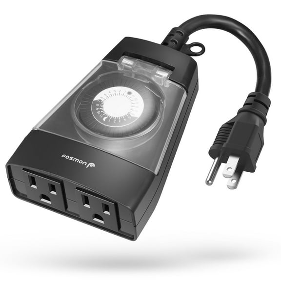 Fosmon [ETL Listed] 24 Hour Mechanical Outlet Timer, Rainproof Light Timer Switch, 3 Prong Dual Plug in Timer Outlet, Outdoor Timer Plug for Lights 125V 15A
