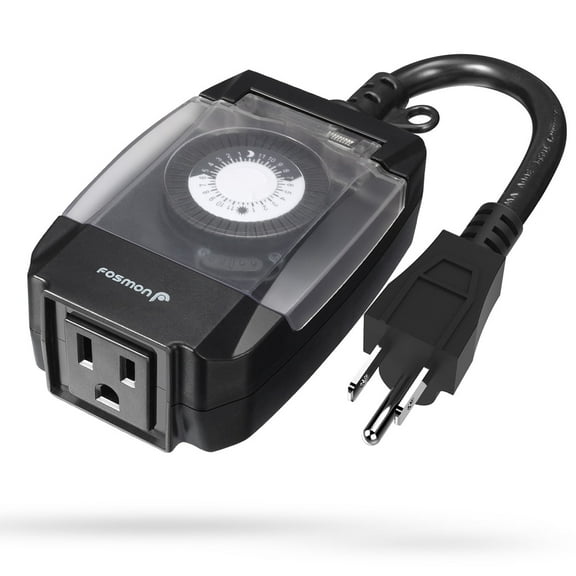 Fosmon [ETL Listed] 24 Hour Outdoor Timer, Mechanical Plug in Timers for Electrical Outlets, Rainproof Outdoor Timer for Lights, Heavy Duty One Socket Plug Timer for Outdoor Lights 15A/1875W