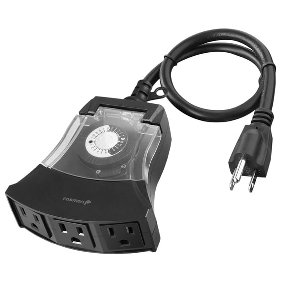 Fosmon Black 24-hour mechanical outdoor light timer with 3 prong outlets and rainproof casing