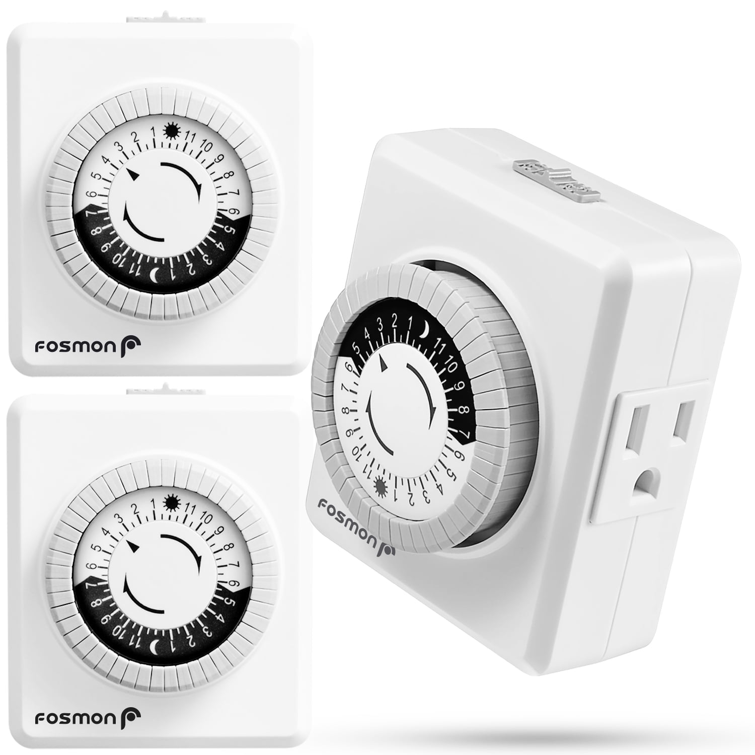 Fosmon [ETL Listed] 3 Pack 24 Hour Mechanical Outlet Timer Indoor, 3 ...