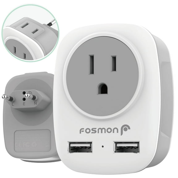 Fosmon European Travel Plug Adapter, Travel Power (Type C) 2 US Outlet Adapter with 2 USB-A, Dual Voltage Power Devices, USA Outlet to Most of Europe, France, Spain, Iceland, Germany, Italy, Israel