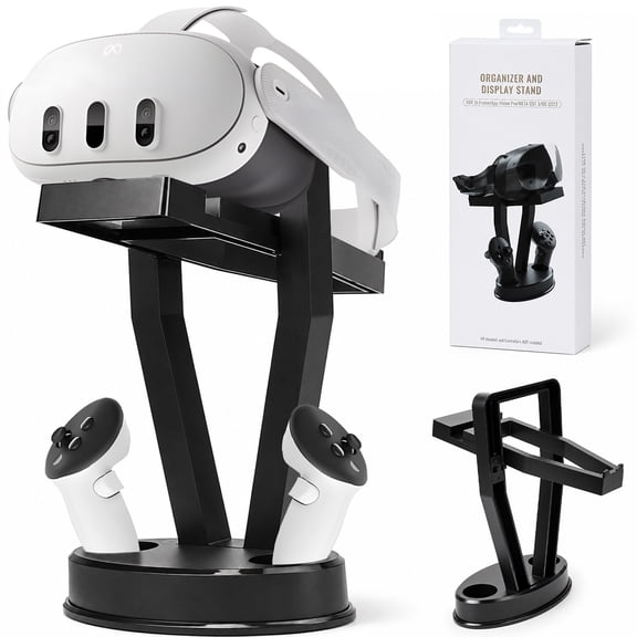 Fosmon For Meta Quest 3/3S, VR Stand, Oculus Quest 2, Apple Vision Pro and Steam Frame, All-in-One VR Headset Stand & VR Controller Holder, Black