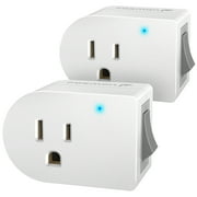 Fosmon Grounded Outlet with ON/Off Switch 2 Pack, 3 Prong Electrical Plug Outlet Switch, 245J Single Port Power Adapter Surge Protector, Outlet Extender, 15A Circuit Breaker, White, ETL Listed