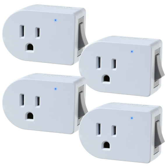 Fosmon Grounded Outlet with ON/Off Switch (4 Pack), 3 Prong Electrical Plug Outlet Switch, 245J Single Port Power Adapter Surge Protector, Outlet Extender, 15A Circuit Breaker, White, ETL Listed