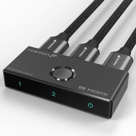 Fosmon HDMI 2.1 8K Bi-Directional Switch, Support 8K@60Hz 4K@120Hz 1 In 2 Out / 2 In 1 Out Switcher, Ultra High Speed 48Gbps Splitter Selector Compatible with PS4 PS5 Xbox, Roku, Apple TV, Fire Stick