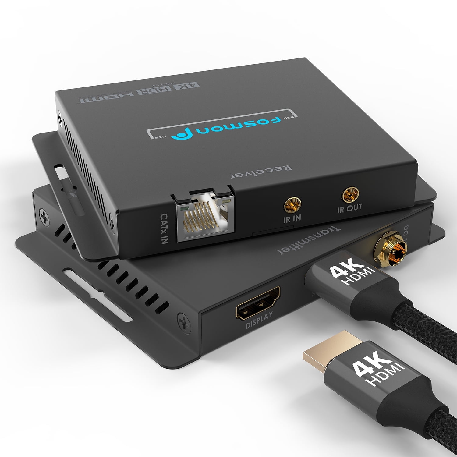Fosmon HDMI Splitter 4K@60Hz 1 In 2 Out HDMI Extender (230ft -70M) Over Single Cat6a/7 Cable with AC Adapter - Black