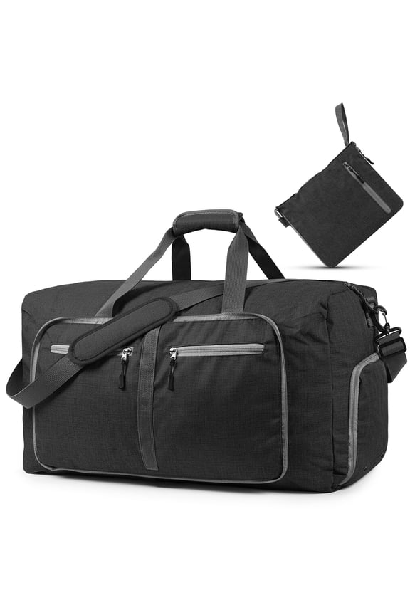 65L Large Duffle Bag for Travel , 24" Foldable Carry On Travel Bag With Shoe Compartment, Adjustable Shoulder Strap and Padded Handle for Gym Weekender Women and Men , Black