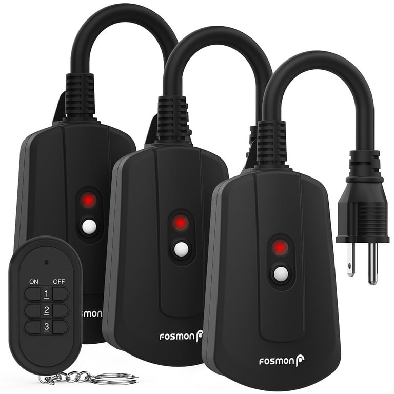 Fosmon Outdoor Indoor Wireless Remote Control 3-Prong Outlet - UL Listed (3  Receiver, 1 Remote), (13A 125V 1625W) Heavy Duty Waterproof Grounded  Electrical Plug in Remote Light Switch, 100ft Range 