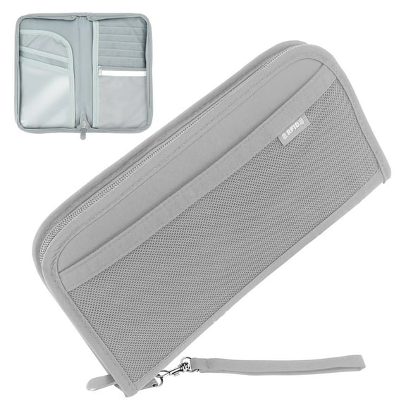 Fosmon Passport Holder for Travel, Travel Passport Holder for ID Credit Card Case Pouch & Travel Document Organizer, Slim Wallet Passport Cover, Gray