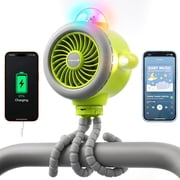 Portable Stroller Fan, 5000mAh USB-C Rechargeable, 5 Speed, Bluetooth Speaker Nursery Song, 3-level LED flashlight, Oscillation Handheld Cooling Baby Fan Powerbank for Travel, Car Seat, Bedroom