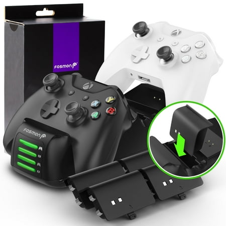 Fosmon Quad PRO Controller Charger Compatible with Xbox One/One X/One S Elite (Not for Xbox Series X/S 2020) Controllers, Dual Dock Charging Station with 4 Rechargeable Battery Packs - Black