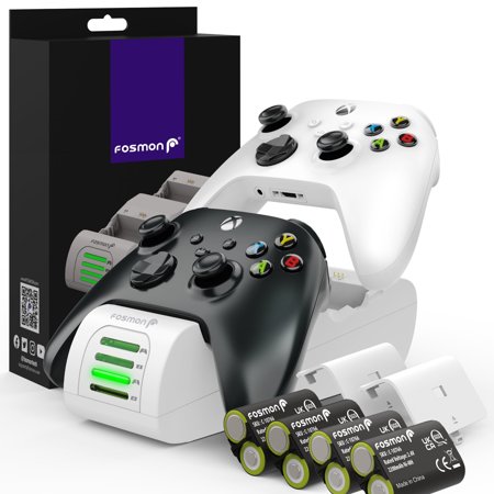 Fosmon [Quad Pro 2 Max] Charging Dock Station, Charger Stand with 4x 2200mAh Rechargeable Battery Pack for Xbox Series X/S, Xbox One, Xbox One X Controllers - White