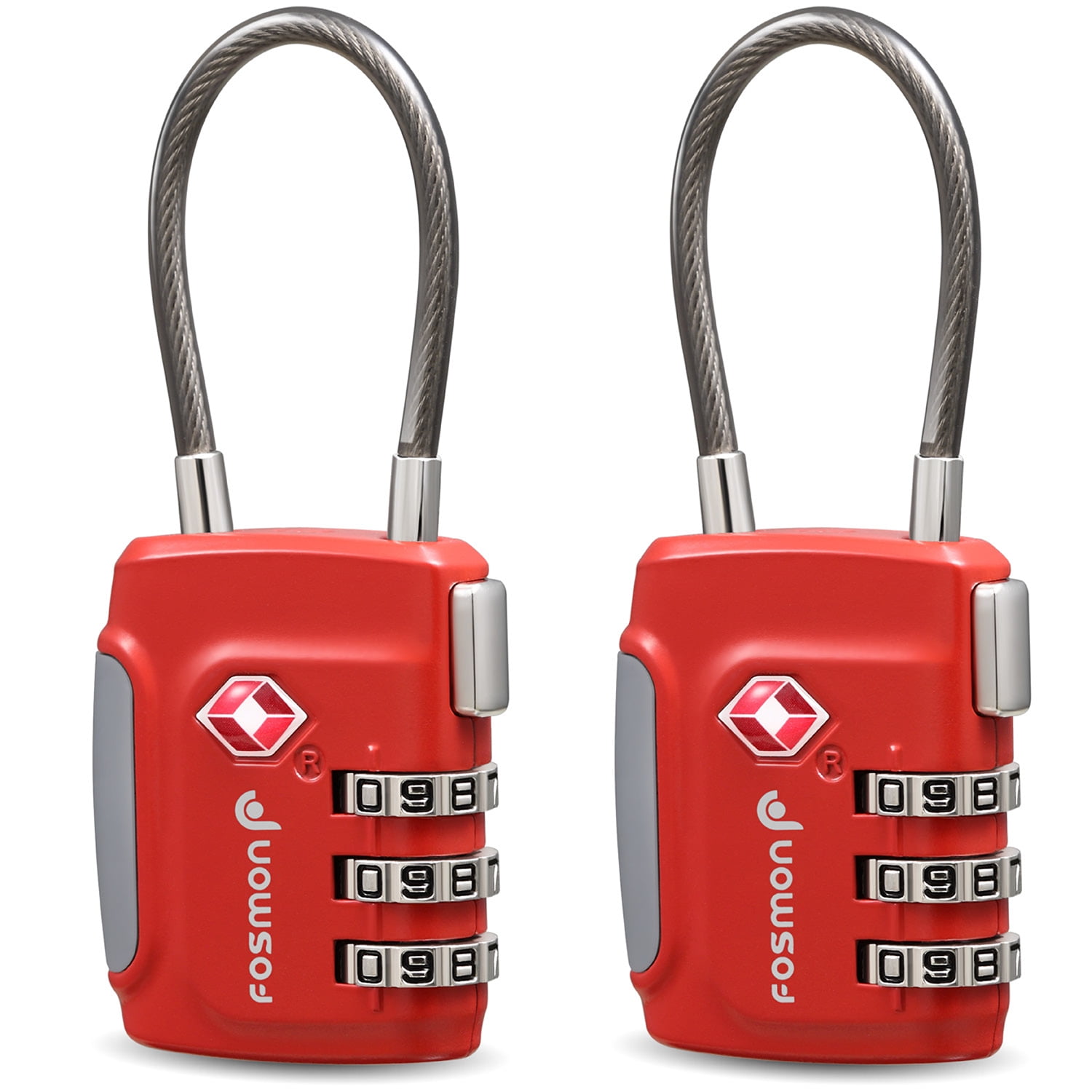 Fosmon TSA Accepted Cable Luggage Locks (2 Pack), 3 Digit Combination