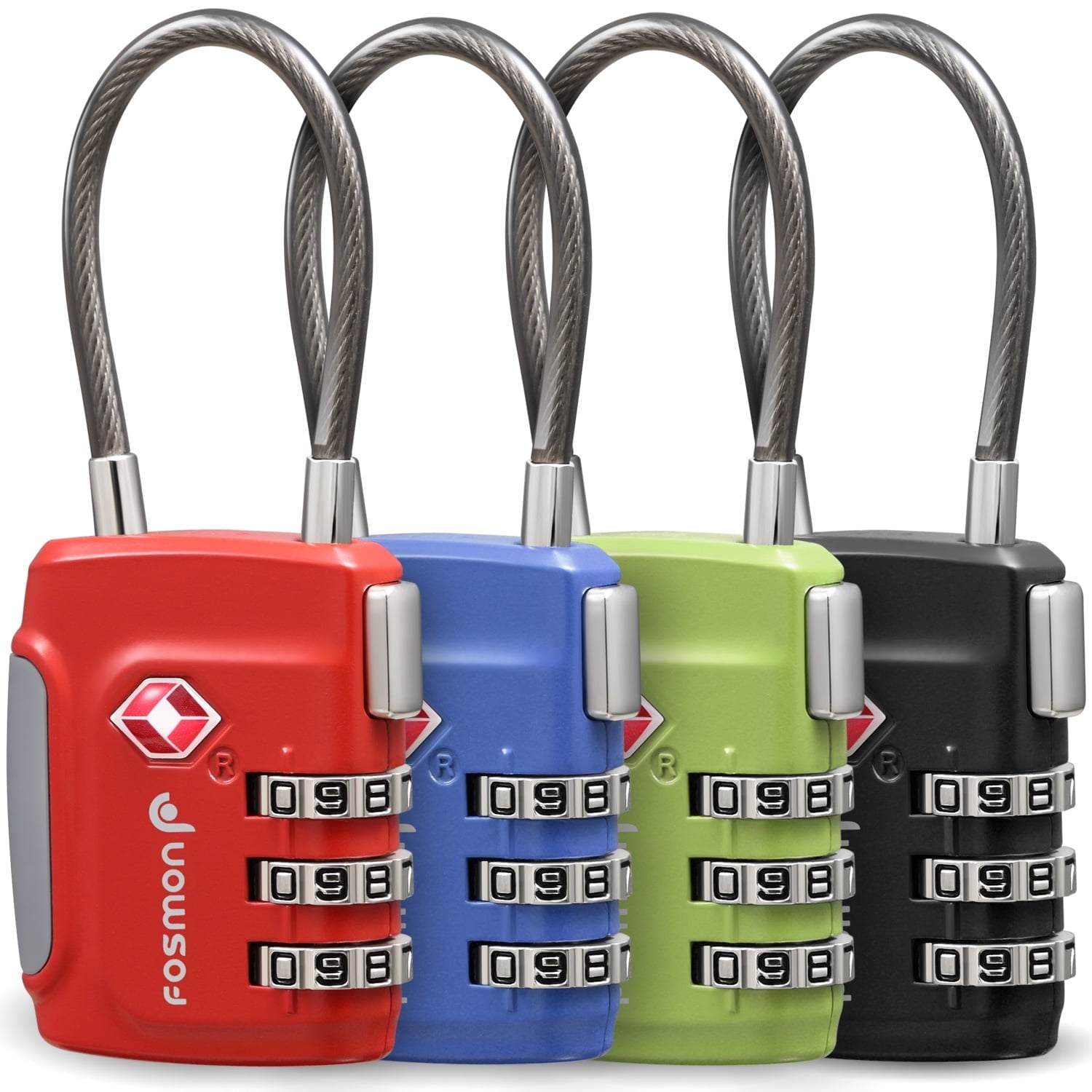 Fosmon TSA Approved Cable Luggage Locks (4 Pack), 3 Digit Combination Padlock with Steel Cable Lock for Travel Suitcase, Backpack, Locker