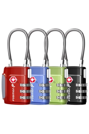 TSA Approved Cable Luggage Locks (4 Pack), 3 Digit Combination Padlock with Steel Cable Lock for Travel Suitcase, Backpack, Locker