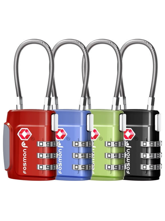 TSA Approved Cable Luggage Locks (4 Pack), 3 Digit Combination Padlock with Steel Cable Lock for Travel Suitcase, Backpack, Locker