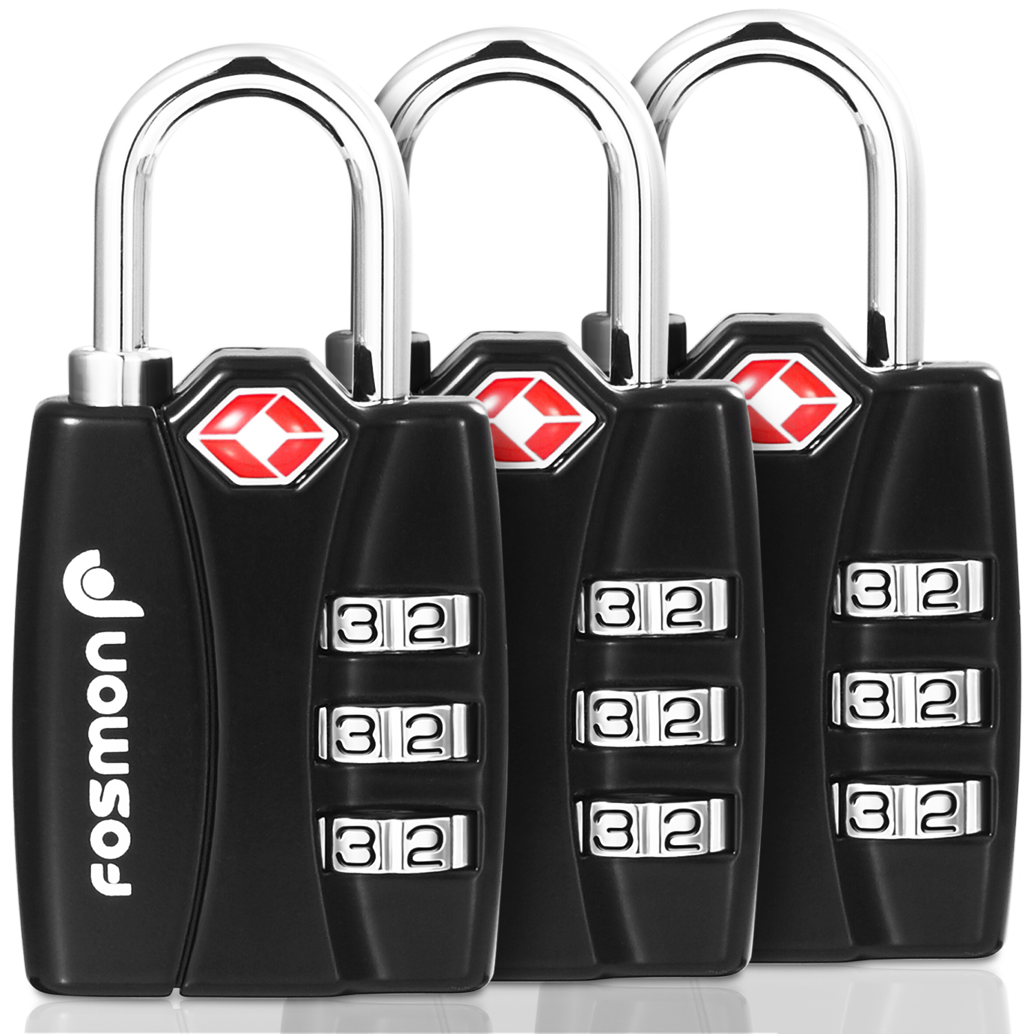 Fosmon TSA Accepted Luggage Locks, (3 Pack) Open Alert Indicator 3 Digit Combination Padlock Codes with Alloy Body for Travel Bag, Suit Case, Lockers, Gym, Bike Locks or Other - image 1 of 8