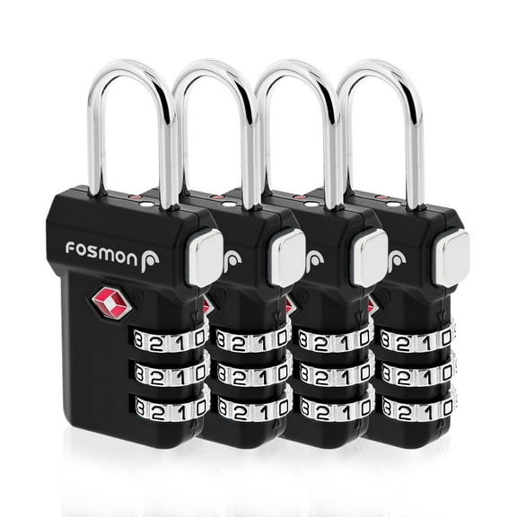 Fosmon TSA Approved Luggage Locks, (4 Pack) Open Alert Indicator 3 Digit Combination Padlock Codes with Alloy Body and Release Button for Travel Bag, Suit Case & Luggage - Black