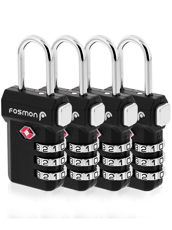 TSA Approved Luggage Locks, (4 Pack) Open Alert Indicator 3 Digit Combination Padlock Codes with Alloy Body and Release Button for Travel Bag, Suit Case & Luggage - Black