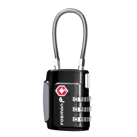 Fosmon TSA Approved Cable Luggage Locks, (1 Pack) Re-settable Easy to Read 3 Digit Combination with Alloy Body and Release Button for Travel Bag, Suit Case & Luggage - Black