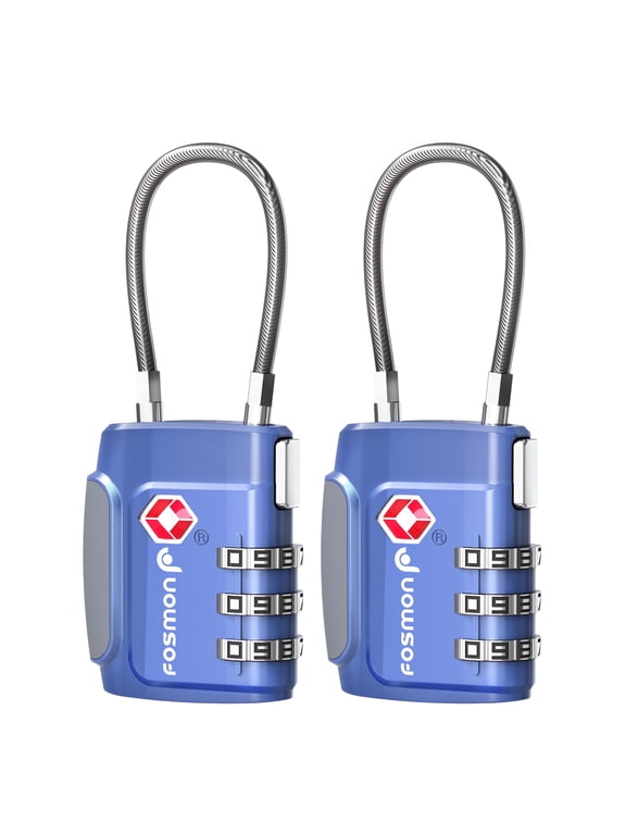 2 Pack TSA Approved Cable Luggage Locks, 3 Digit Combination Travel Locks for Suitcase & Backpack, Zinc Alloy, Blue