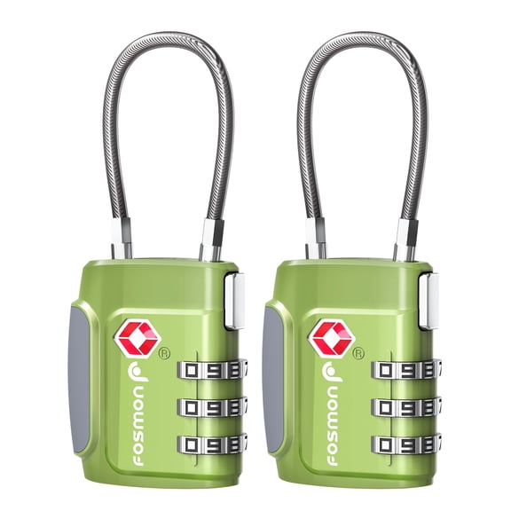 Fosmon 2 Pack TSA Approved Cable Luggage Locks, 3 Digit Combination Zinc Alloy Travel Locks for Suitcase & Backpack, Green