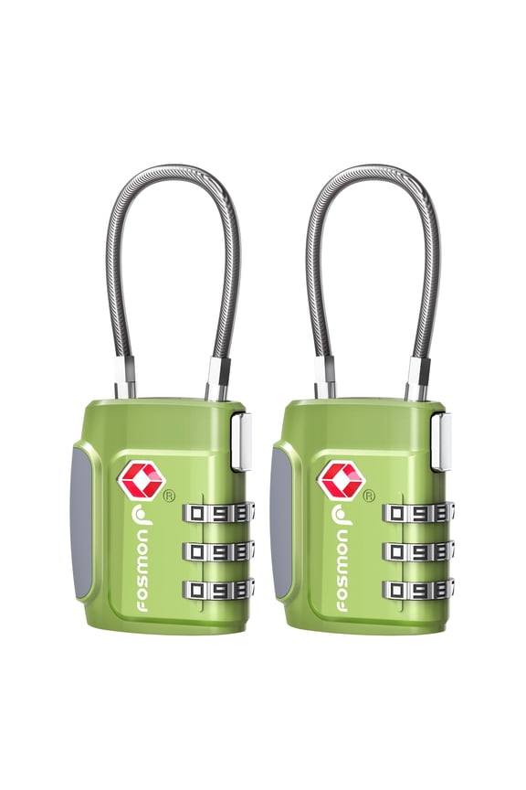 2 Pack TSA Approved Cable Luggage Locks, 3 Digit Combination Zinc Alloy Travel Locks for Suitcase & Backpack, Green