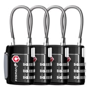 Fosmon TSA Approved Cable Luggage Locks, (4 Pack) Re-settable Easy to Read 3 Digit Combination with Alloy Body and Release Button for Travel Bag, Suit Case & Luggage - Black