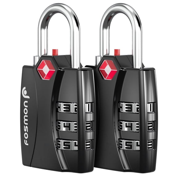 Fosmon 2-pack TSA Approved Luggage Lock with Open Alert Indicator, 3 Digit Combination Suitcase Lock Zinc Alloy for Travel Bag, Suit Case, Lockers, Gym, Bike Locks, Black