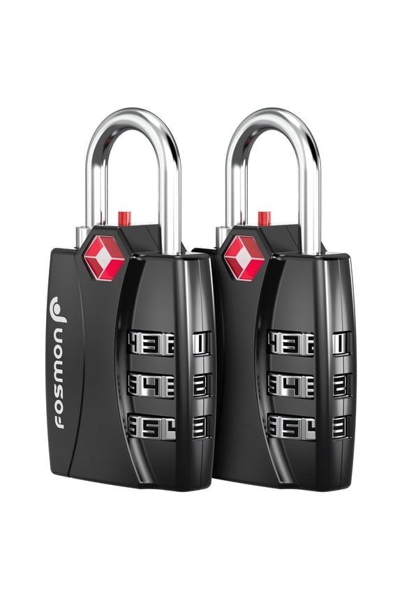 2-pack TSA Approved Luggage Lock with Open Alert Indicator, 3 Digit Combination Suitcase Lock Zinc Alloy for Travel Bag, Suit Case, Lockers, Gym, Bike Locks, Black