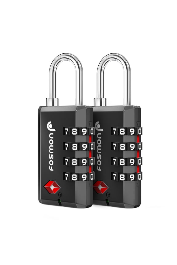 TSA Approved Luggage Locks (2 Pack), Resettable Multi-Use 4 Digit Combination Padlock 10,000+ Codes with Zinc Alloy Shackle, Ideal for Travel Bag, Suitcase, Locker, Backpack, Briefcase - Black