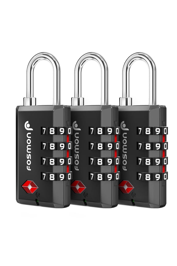 TSA Approved Luggage Locks (3 Pack), Resettable Multi-Use 4 Digit Combination Padlock 10,000+ Codes with Zinc Alloy Shackle, Ideal for Travel Bag, Suitcase, Locker, Backpack, Briefcase - Black