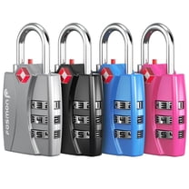 Fosmon TSA Approved Luggage Locks, (4 Pack) Open Alert Indicator 3 Digit Combination Padlock Codes with Alloy Body for Travel Bag, Suit Case, Lockers, Gym, Bike Locks - Black, Blue, Pink, and Silver