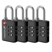 Fosmon 4-pack TSA Approved Luggage Lock with Open Alert Indicator, 3 Digit Combination Suitcase Lock Zinc Alloy for Travel Bag, Suit Case, Lockers, Gym, Bike Locks, Black