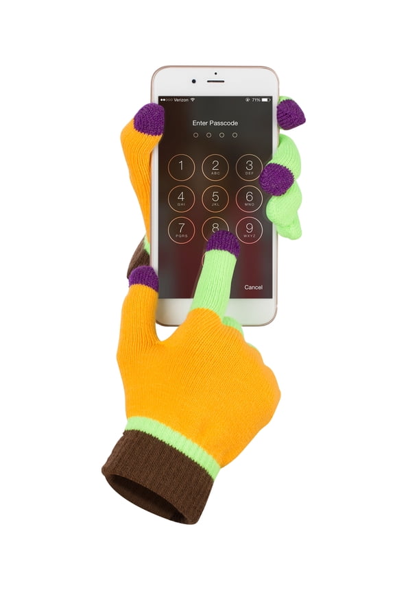 Touch Screen Gloves, Unisex Winter Touch Scren Gloves [Three Conductive Fingertips] - Green/Pumpkin