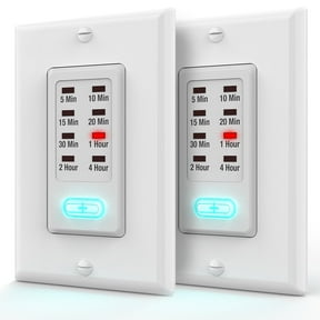 Fosmon [UL Listed] 2 Pack 4 Hour In-Wall Light Switch Timer, Countdown Indoor Timer Light Switch, LED Timer Switch for Lights, Bathroom Fan Wall Timer Switches