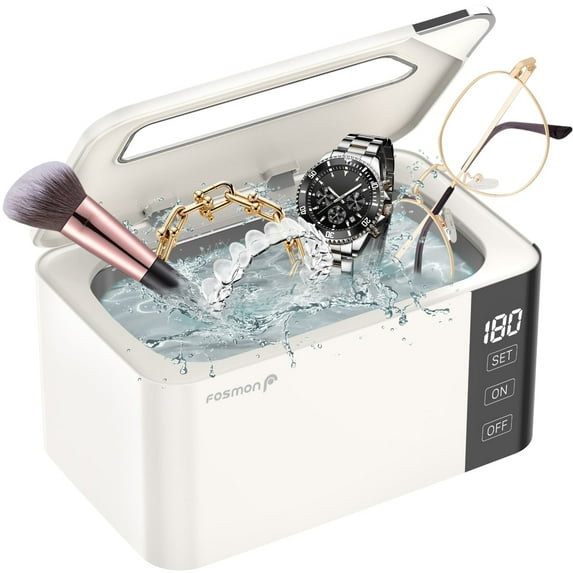 Fosmon Ultrasonic Cleaner (600ml) Jewelry Cleaner Machine with LED Display and Touch Control Panel for Glasses, Ring, Earring, Necklaces, Dentures, Makeup Brush