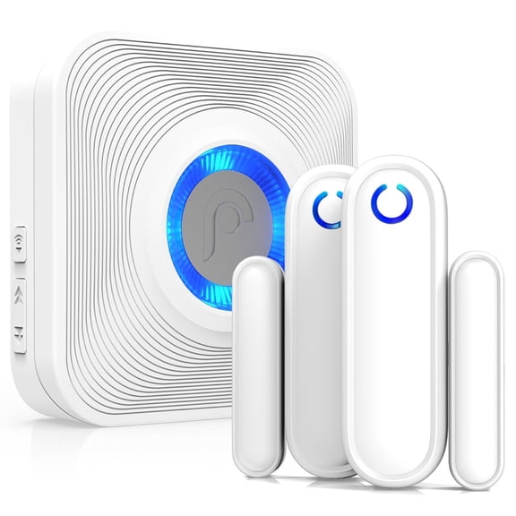 Fosmon WaveLink Wireless Doorbell Chime With Security System When Door Opens, 2 Battery Operated Door Chime Sensor, 1 Plug In Receiver, Door Bell Alarm And Sensor For Business, Home, Elderly, Kids