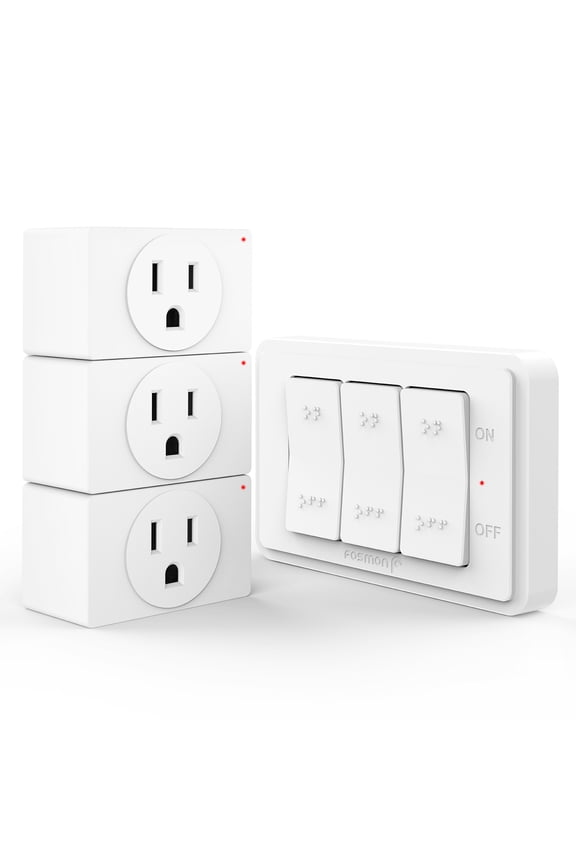 Wireless Remote Control Electrical Outlet Switch (3 Outlet) - ETL Listed, (15A, 125V 1875W) Remote Light Switch Outlet Plug with Braille (On/Off) Mark for Lamp, Lights, Fans, Expandable