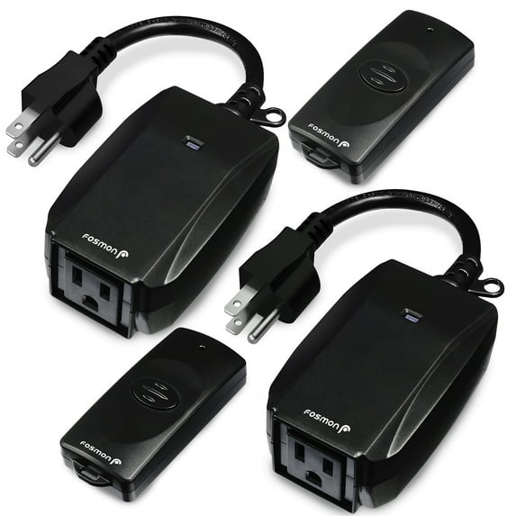 Fosmon Wireless Remote Control Outdoor Electrical Outlet Switch Weatherproof Heavy Duty 3-Prong Plug-in ETL Listed (Battery Included), Black - 2 Packs