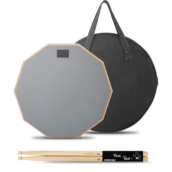 Fosoundpro 12 inch Drum Practice Pad with 1Pair 5A Drum Sticks & Storage Bag, Double Sided Silent (Gray)