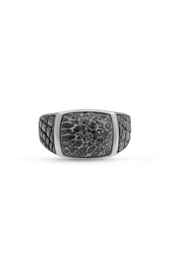 Fossil Agate Sterling Silver Men Signet Ring