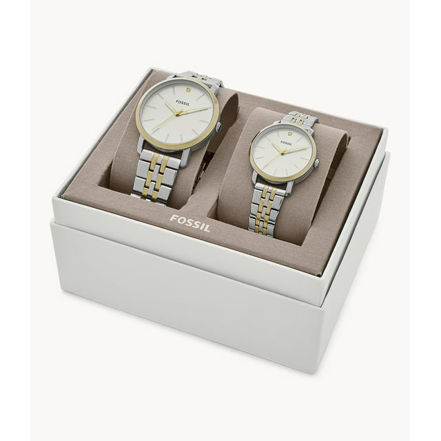 Fossil BQ2467Set His and Her Lux Luther Three-Hand Two-Tone Stainless Steel Watch Gift Set